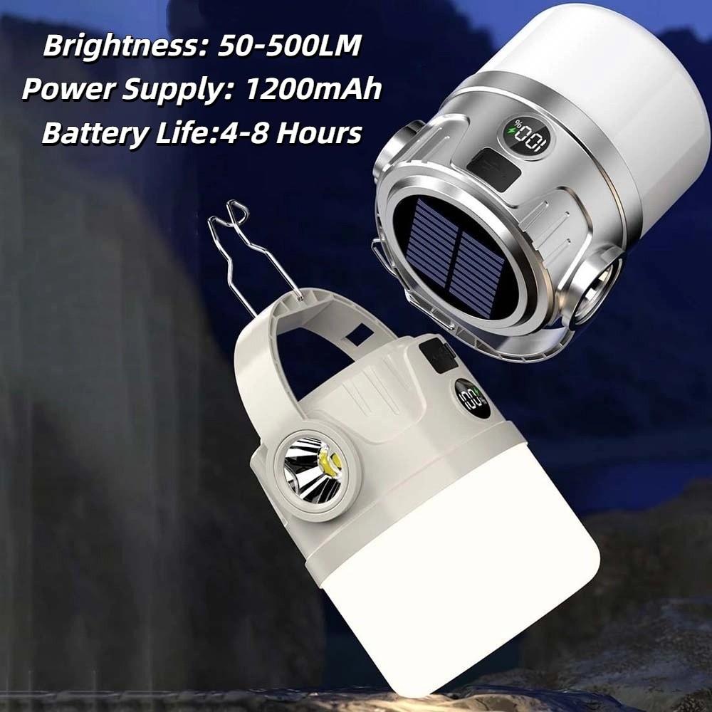 Portable Beige Tent Lamp Dimmable Hanging Lights Mini Solar Camping Light  Wilderness
