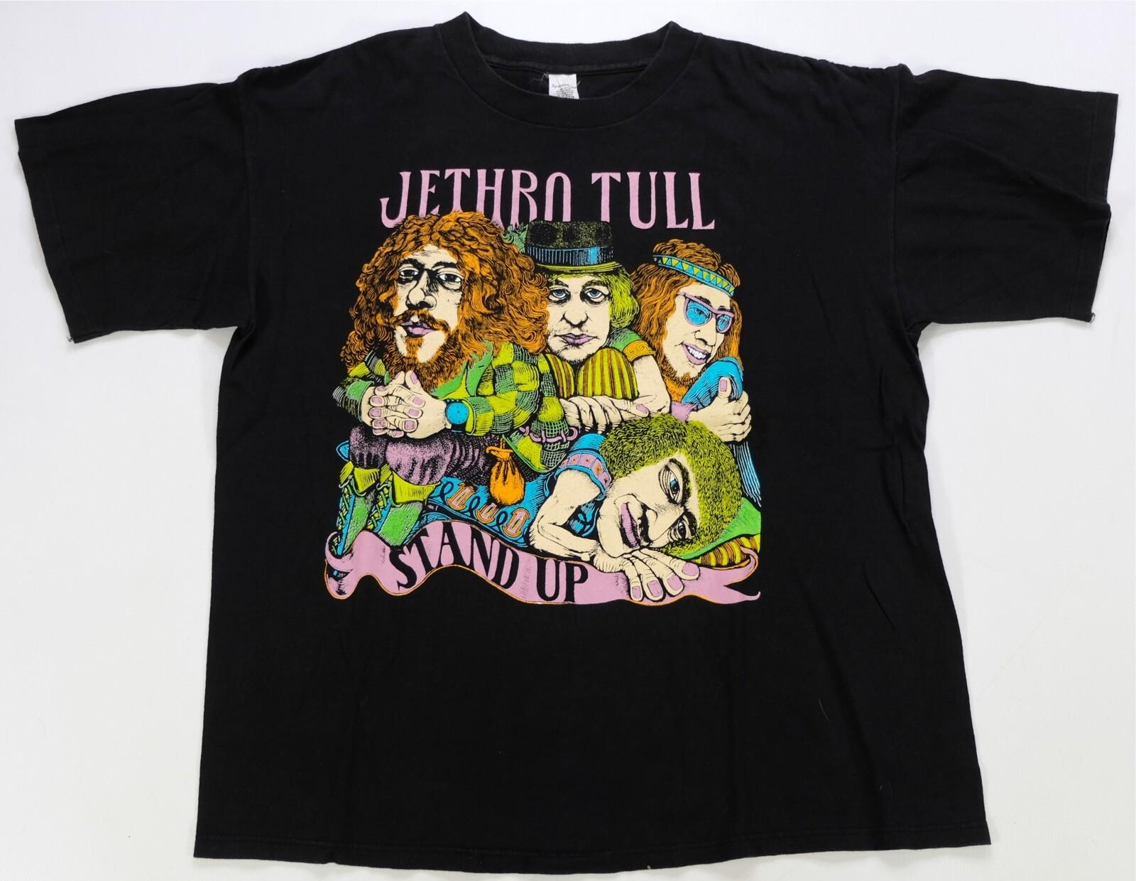 Rare Vintage SPORTSWEAR Jethro Tull Stand Up Band T Shirt 80s 90s Band Black XL XXXL