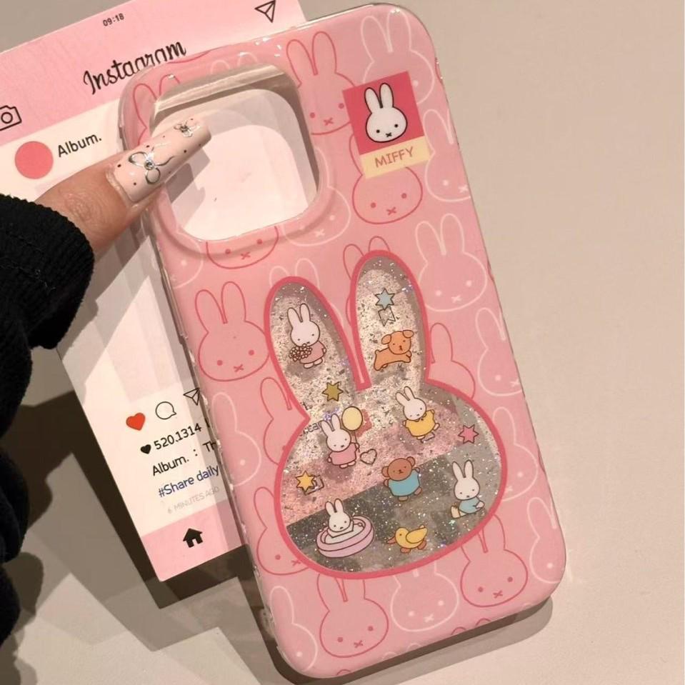 

Чехол для iPhone с розовым блестящим кроликом для iPhone 13-16 Pro Max - Полый дизайн для женщин iPhone 15 Plus