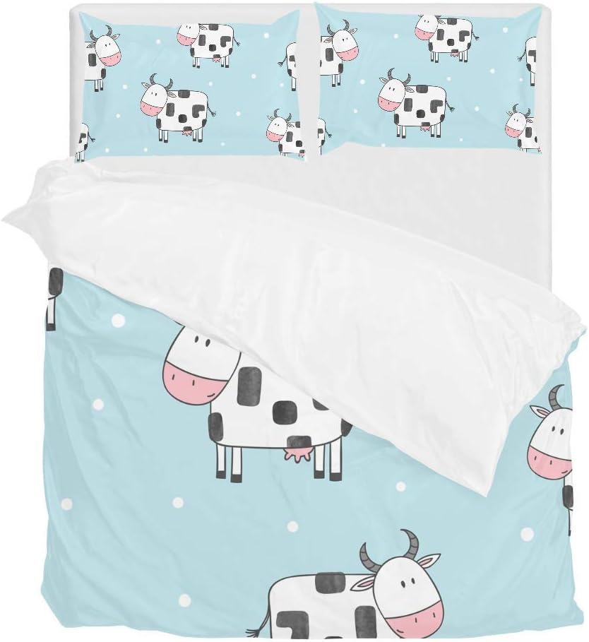 Cartoon Farmhouse Duvet  Cover Set Queen King Size Cute Cow Farm Animal Bedding Set 3 Piece Set with 2 Pillowcases No Quilt