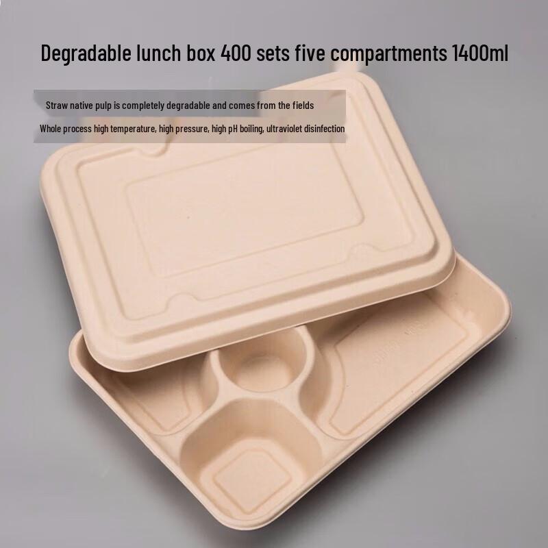 Biodegradable 5-Compartment Takeaway Lunch Containers (25 Sets)