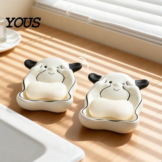 Waterproof Soap Holder Bathroom Box, Puppy Shape Dish, with Kids Raised Drainage Stripes Saver Tray, for Kitchen Washstand Quick Dry