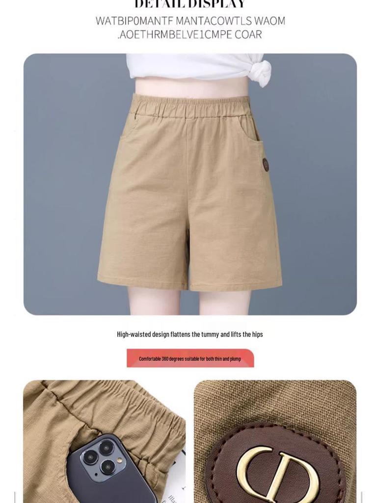 2025 Women's High-Waisted Wide-Leg Capris, Summer Casual Loose Fit Plus Size Shorts for Middle-Aged Moms