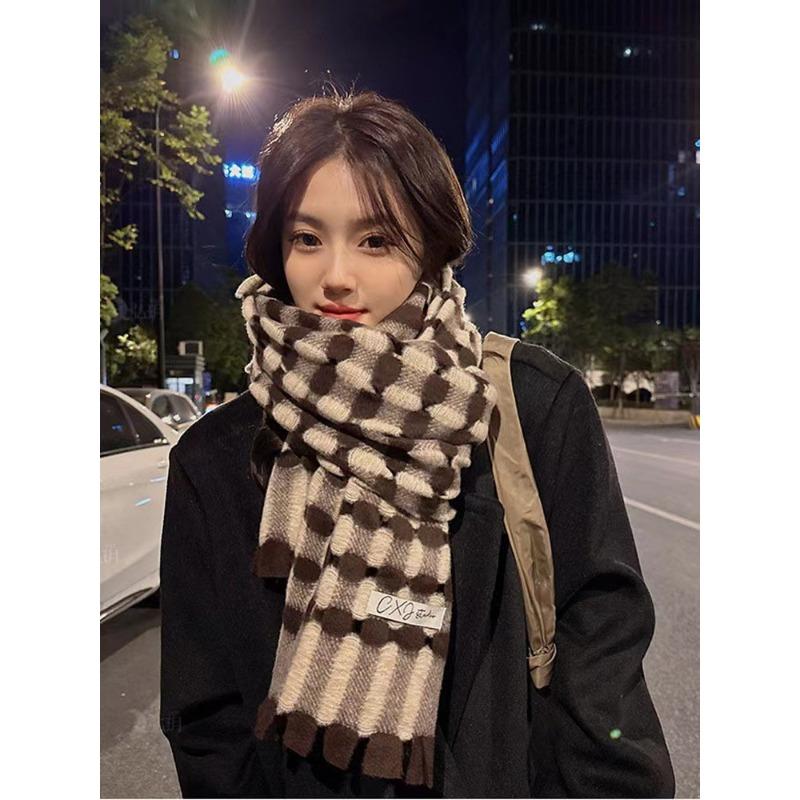 Brown scarf coat retro plaid scarf women's new scarf men's winter