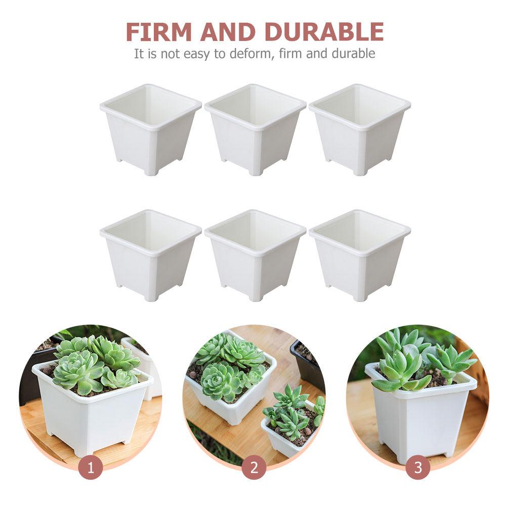 6Pcs Thickened Square Plastic Flower Pots for Succulents Indoor Plants Home Office Balcony Decor Gardening Planters Nursery