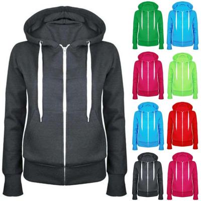 Jaqueta Moletom Feminina com Capuz e Zíper Casual Manga Longa com Bolso