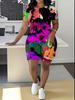 Butterfly Ladies Casual Suit Short Sleeve Shorts 1D Digital Flower Printing Fashion T-Shirt Two-piece Set