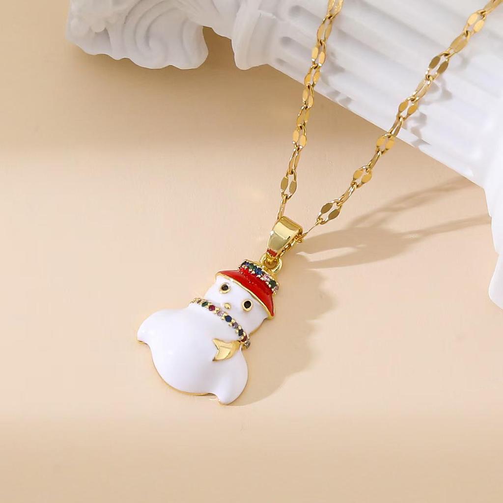Popular Christmas Series Necklaces: Santa Claus, Peace Tree, Holiday Element Micro-Paved Drip Oil Pendant