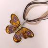 Women's Colorful Butterfly Inlaid Zirconia Pendant Ribbon Charm Necklace