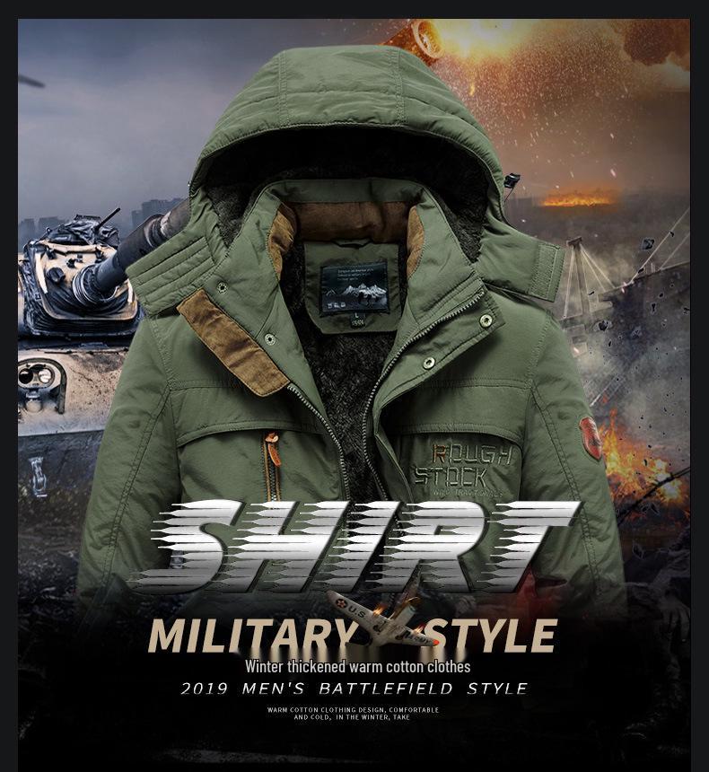 Pánská silná sametová bavlněná bunda s kapucí nadměrné velikosti pro podzim a zimu 2023 - Ležérní středně dlouhý kabát