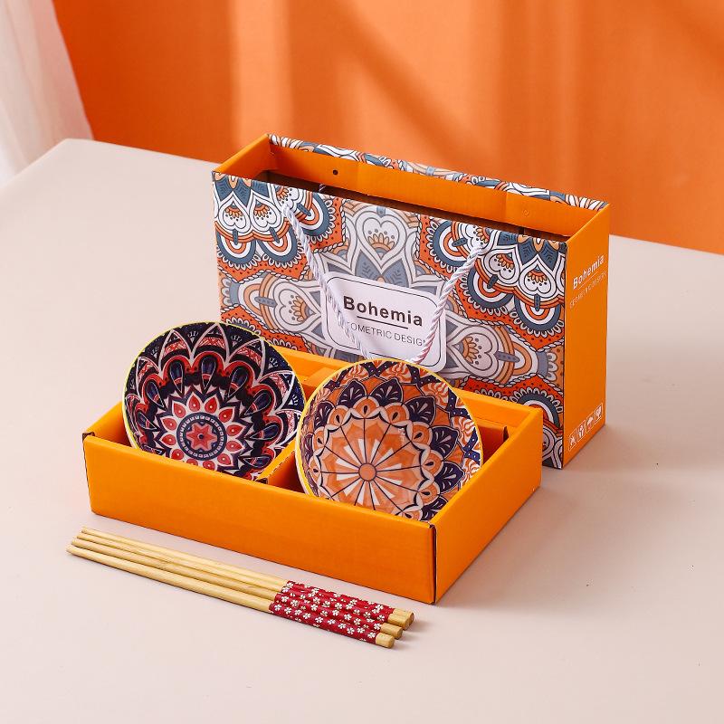 Ceramic Bowls Gift Set Eco-Friendly Under Glazed Bohemia Camellia Flower 4.5 Inch 2 4 6 Pcs Rice Soup Bowls 4.5 inch