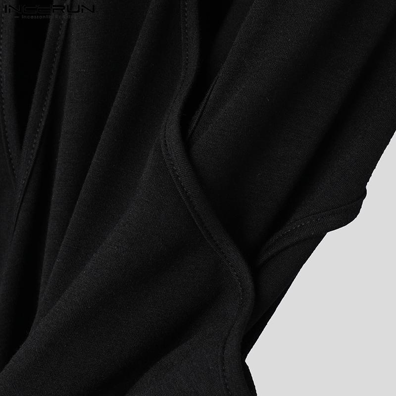 INCERUN Pánské topy a trička s dlouhým rukávem, výstřihem, kříženým patchworkem a netylovou vsadkou