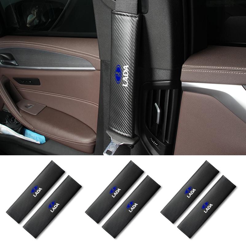 Car Carbon Fiber Patterned Unlabeled Seat Belt Shoulder Protection Seat Belt Shoulder Pad  For Lada Vesta Niva Samara Kalina