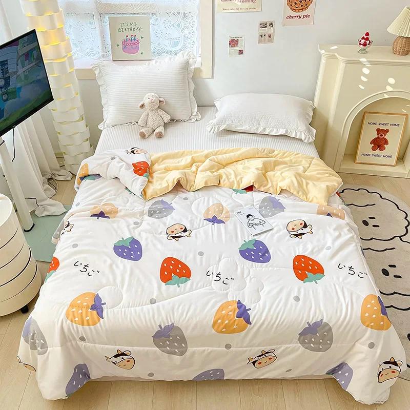 Orange Summer Quilts Washable Lace Kids Adult Single Double Queen Size Bed Thin Comforter Cute Cartoon Blanket for Girft
