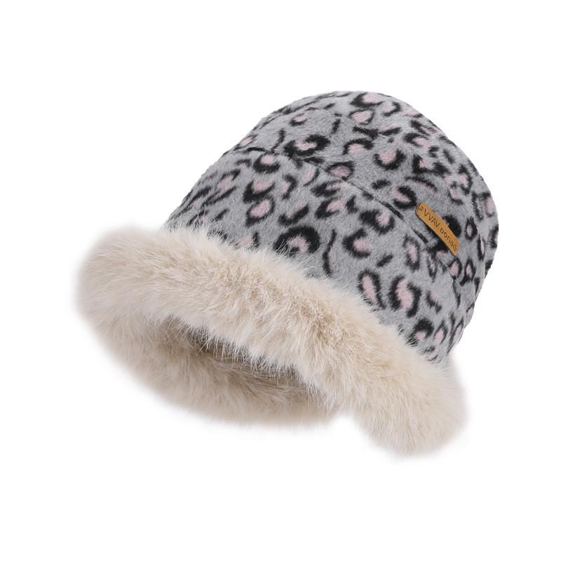 Winter Fleece Leopard Pattern Beanie Hat With Breathable Insulation For Women розовый