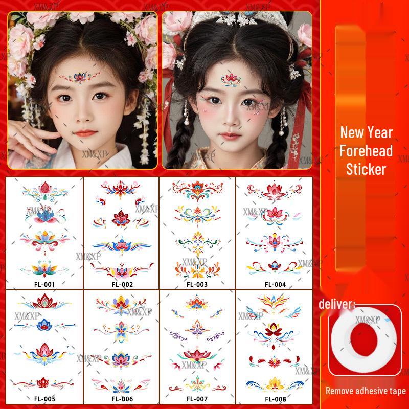 Glittery New Year Face Stickers: Non-Toxic, Easy-Clean, High-Quality, Colorful Tattoo Stickers for Kids' Foreheads - Cute and Festive!