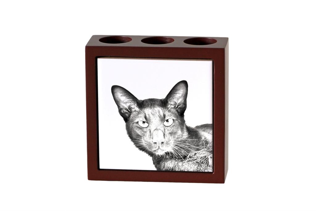Havana Brown – Pen holder with a cat, desk organizer with a print | Art-Dog