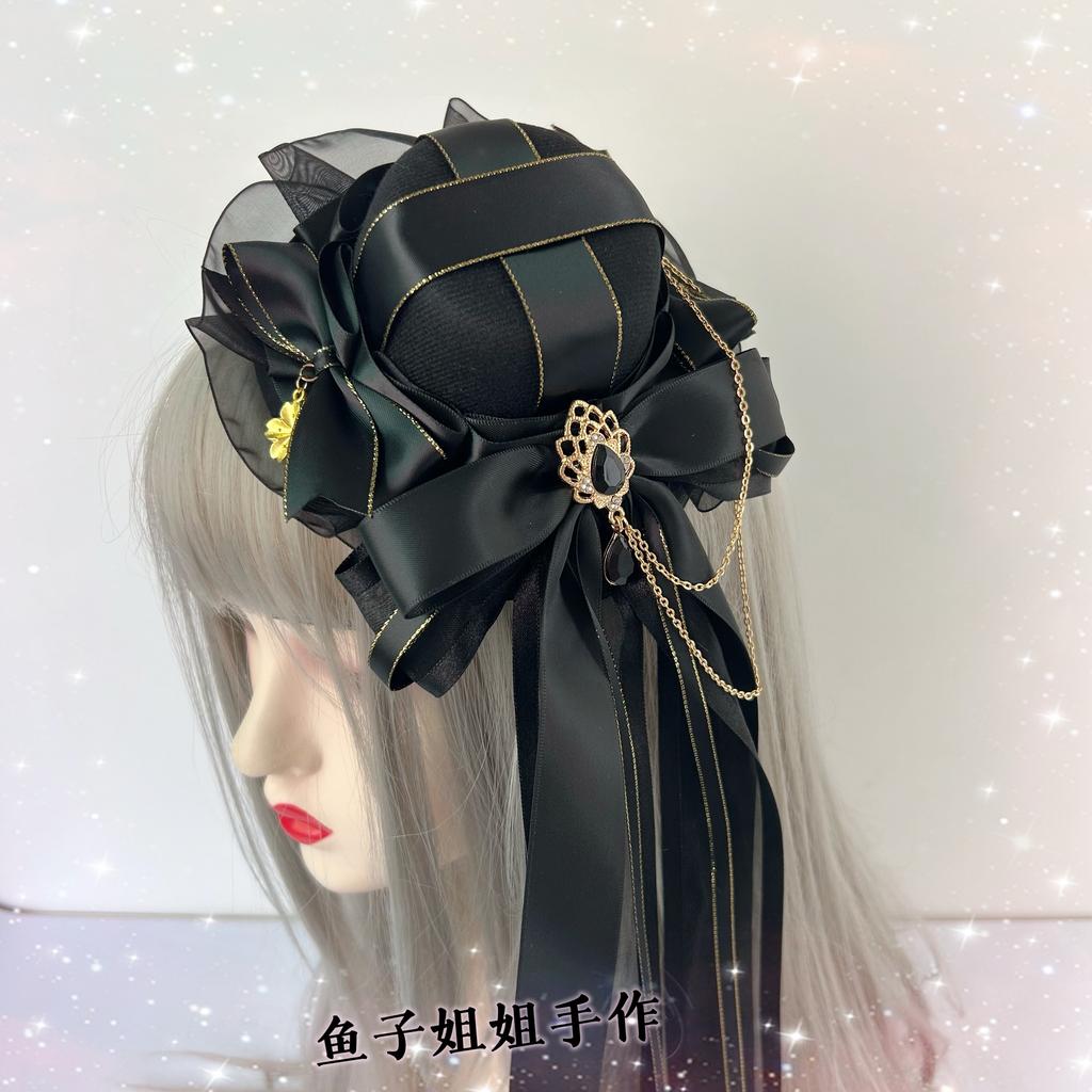 Original Cosplay Headdress Private Cos Accessories Lolita Navy Blue Lolita Top Hat Fascinator Hats Fedora Hat