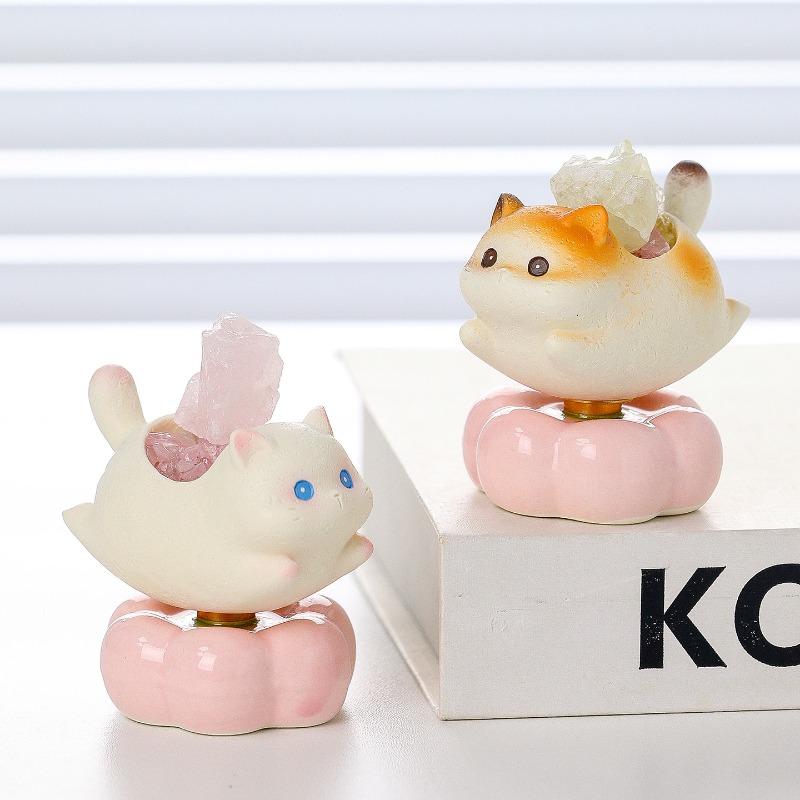 Rotating Kitten, Cute Cat, Content Cat, Smooth Crystal Raw Stone Home Decoration Piece, Cartoon Kitten, Office Desk Decoration Item