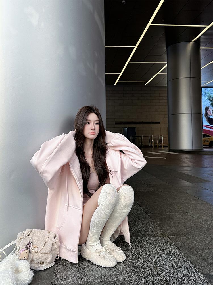 Hongshan Women's High-End European Style Loose Hoodie Cardigan for Spring/Autumn