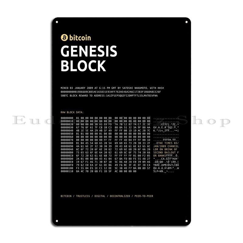 Bitcoin Genesis Block Metal Sign Decoration Decoration Custom Custom Mural Tin Sign Poster