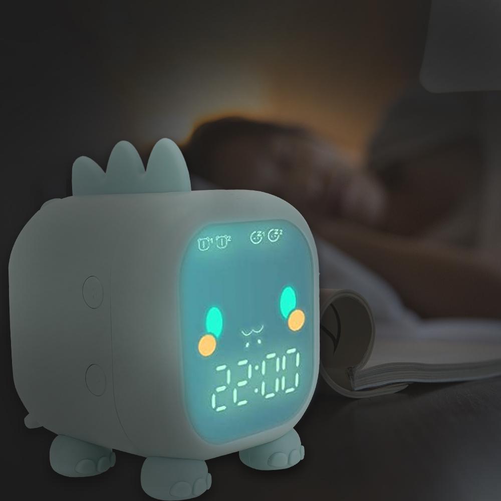 Kids Alarm Clock Temperature Display Digital Home Decoration Children's Sleep Trainier Bedside LED Clock Cute Dinosaur