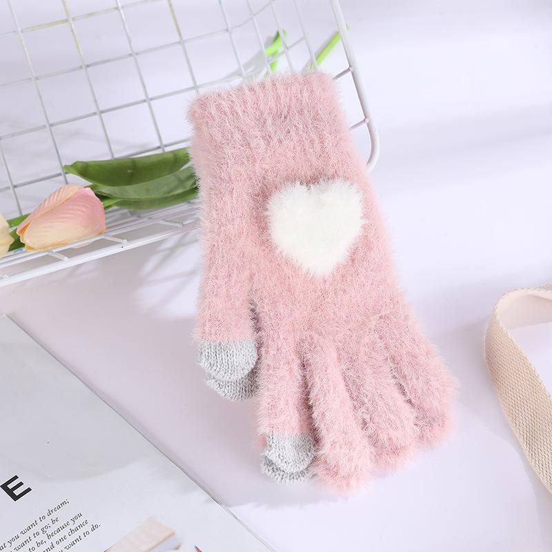 

Зимние норковые плюшевые перчатки, устойчивые к холоду, подходящие для женских мягких и теплых милых однотонных вязаных перчаток с пятью пальцами