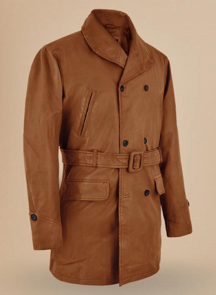 Leather Halloween Men Trench Coat Casual Stylish Formal Tan Genuine Lambskin