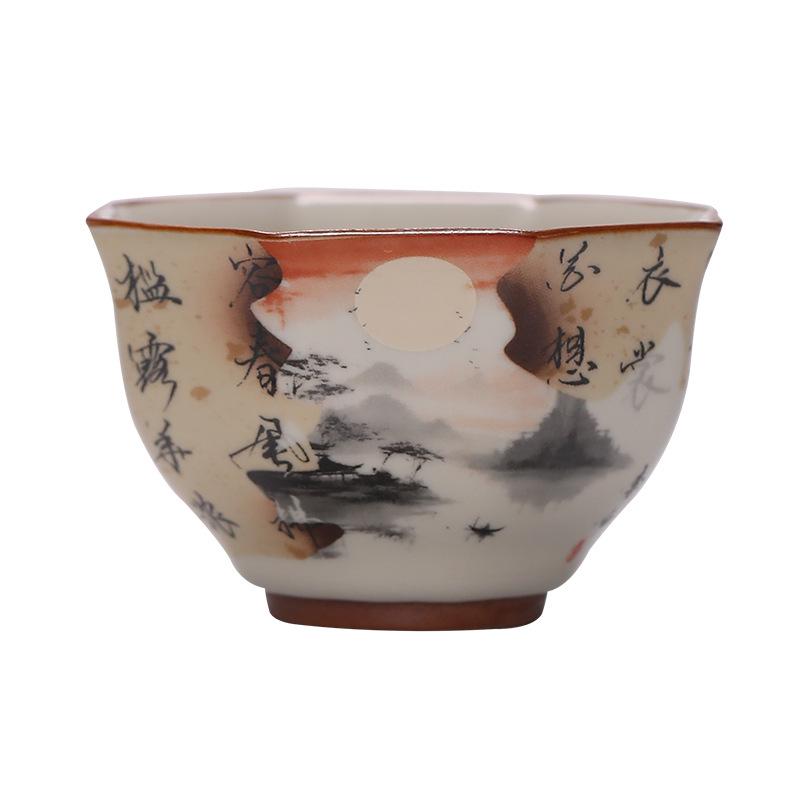 Li Bai Qingping Beige Ceramic Tea Cup Set - Ru Kiln Gongfu Tasting Bowls