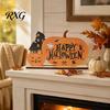 Halloween Table Sign Wooden Sign, Cute Pumpkin Boo Ghost Hand Painted Decor Tabletop Centerpiece for Indoor Mantel Fireplace Childlike Room Accent