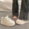 Fashion Milky - Tone Platform Bread Sneakers | Vintage Sweet - Edgy Lace - Up Casual Chunky Shoes