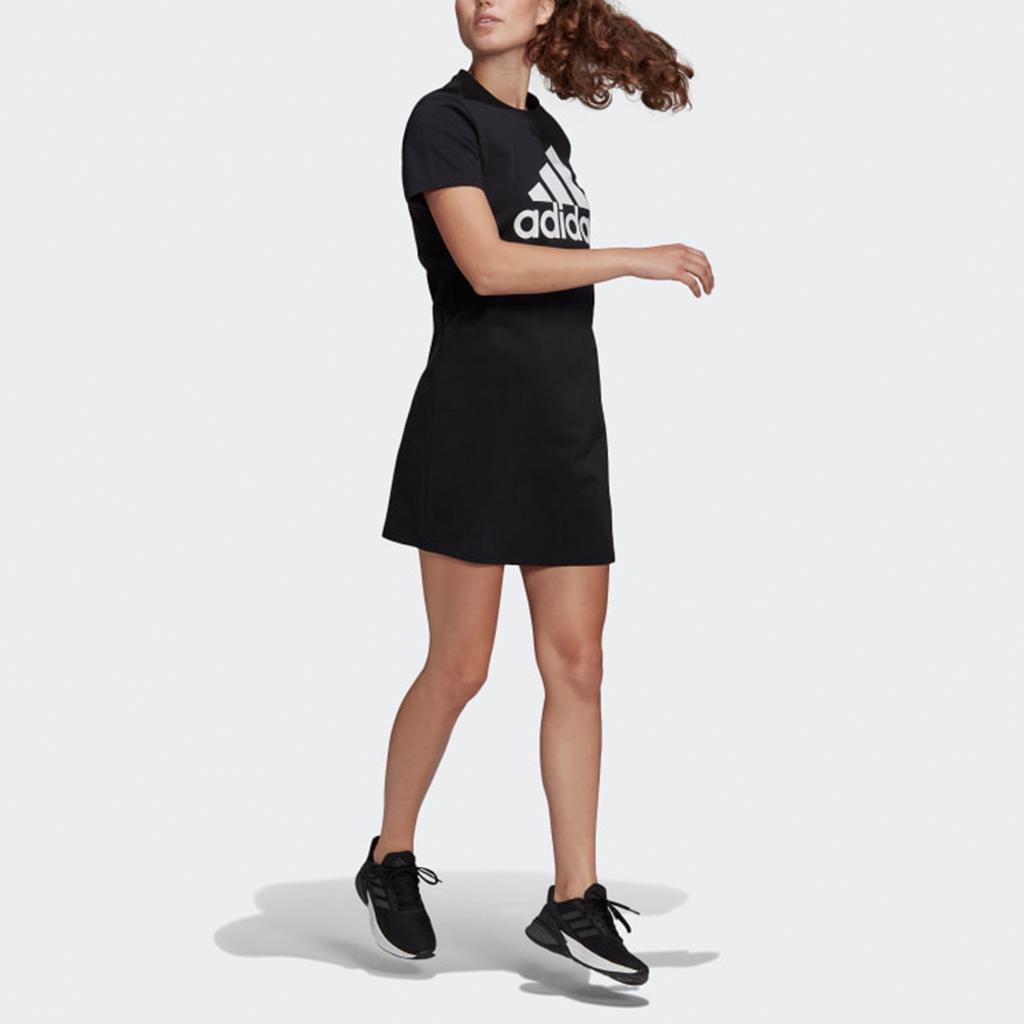 adidas Essential Logo Print Breathable Round Neck Sports Short Sleeve Dress Women Dresses Black GM5588