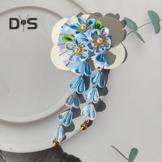 Haarnadel im Fächerstil mit Blumenglocken, Kunstperlen-Dekor, japanischer Kimono, Haarspange im antiken Stil, Haar-Accessoires