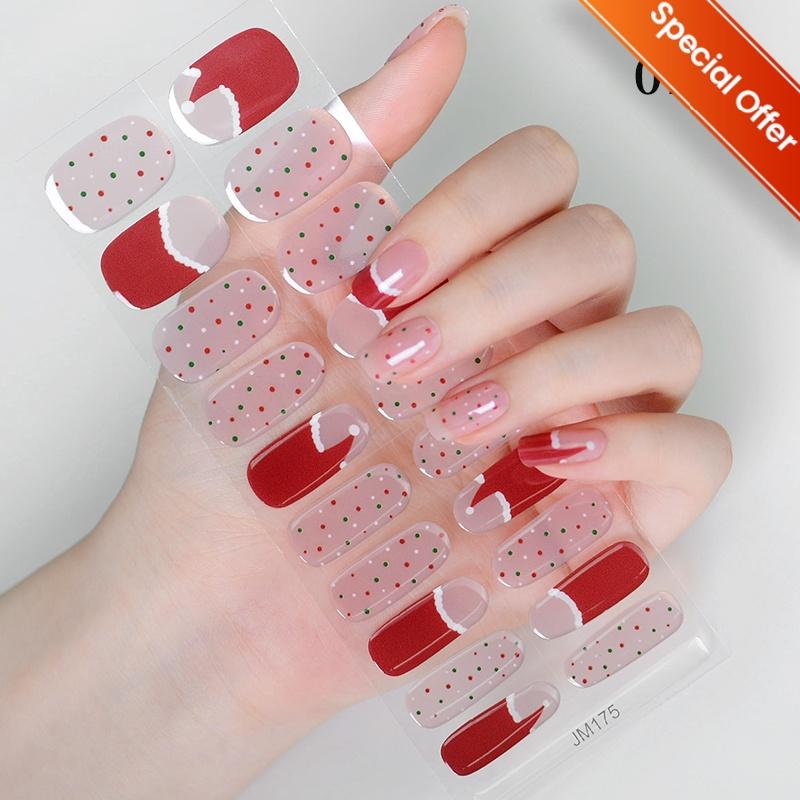 20Tips Gradient French Semi-cured Gel Nail Sticker UV Lamp Needed Full Cover Nail Gel Polish Wraps Manicure Press On Nails Decal