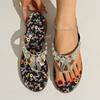 Low Heel Flip-flops Summer New Round Toe Clip Toe Crystal Glitter Soft Soled Non-slip Wear-resistant Flat Shoes