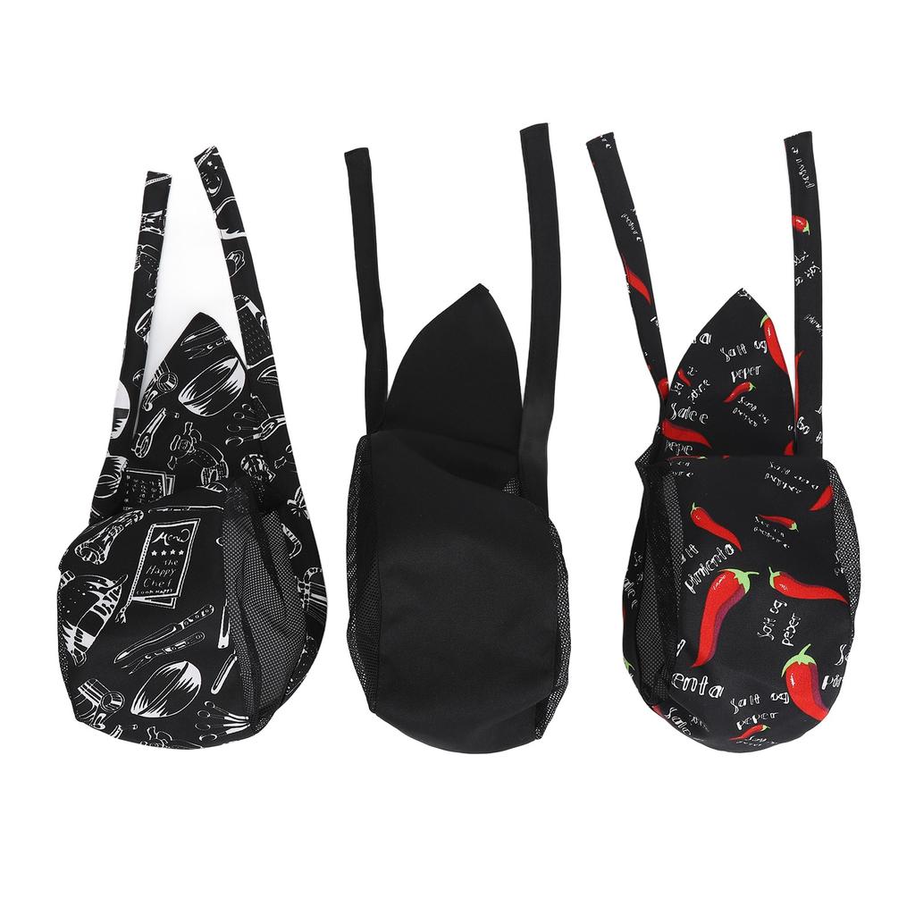 3pcs Unisex Adjustable Kitchen Cooking Skull Cap Breathable Fashionable Chef Hat with Tie for