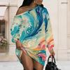 Women Plus Size One Shoulder Long Sleeve Abstract Gradient Print Black Pink Dress