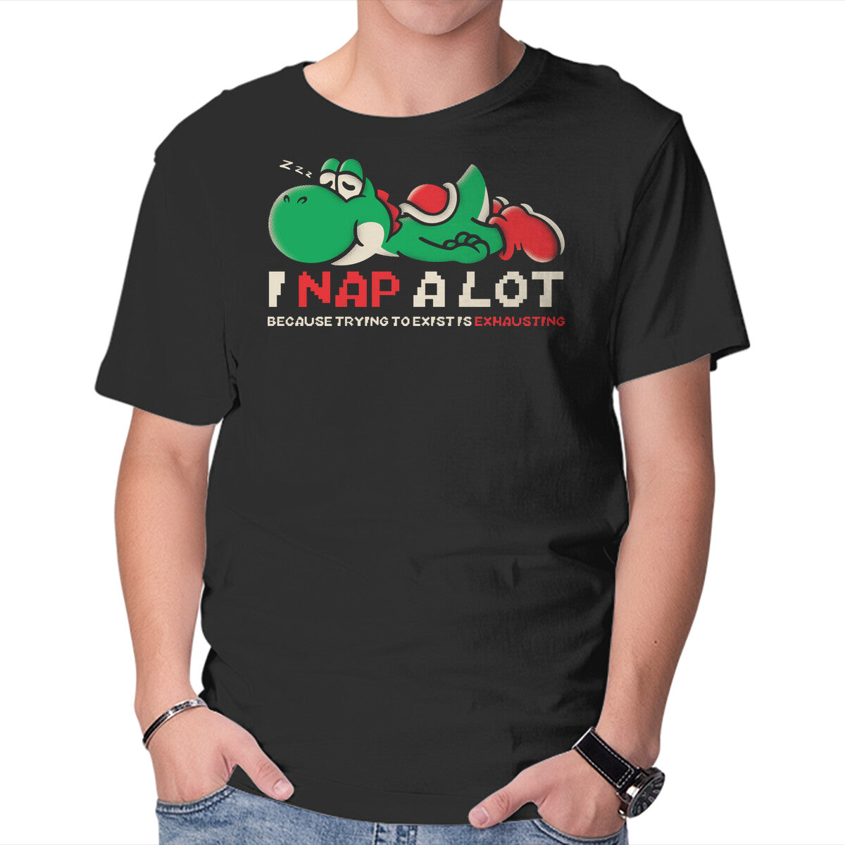 Unisex Crew Neck T-Shirt Existing Is Exhausting Graphic Short Sleeve Casual Tee XL