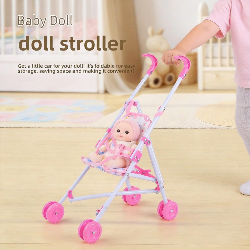 Passeggino Pieghevole Realistico per Bambole da 10 Pollici, Giocattolo Interattivo a Spinta per Bambini per lo Sviluppo Precoce, Gadget per Feste