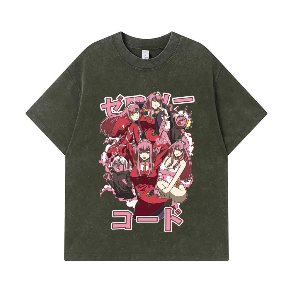 

275 GSM Washed T-shirts 100% Cotton Darling In The Franxx V3 Zero Two Print Unisex Heavy Cotton T Shirt S армия зеленый