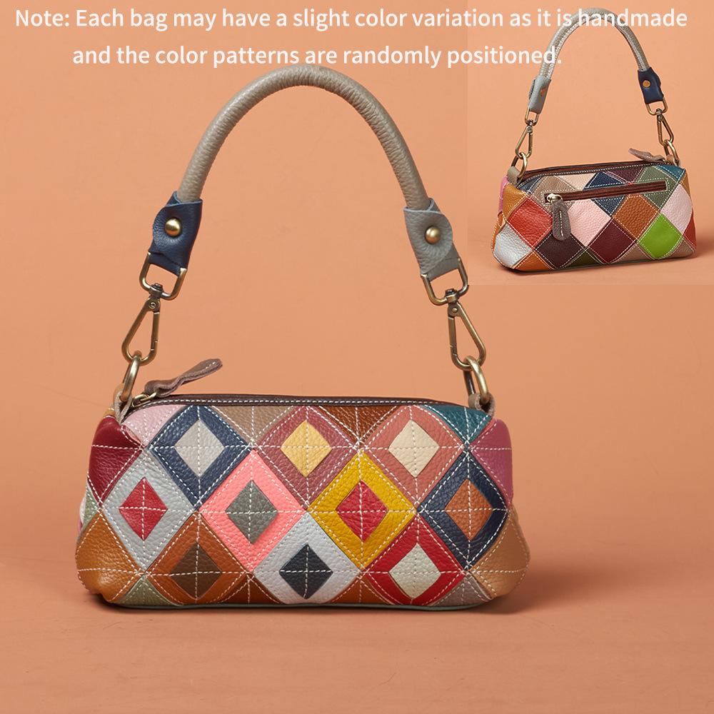 

Fashion Cowhide Bag Color Plaid Splicing Underarm Handheld Crossbody Mobile Phone Bag Commuter Women S Bag