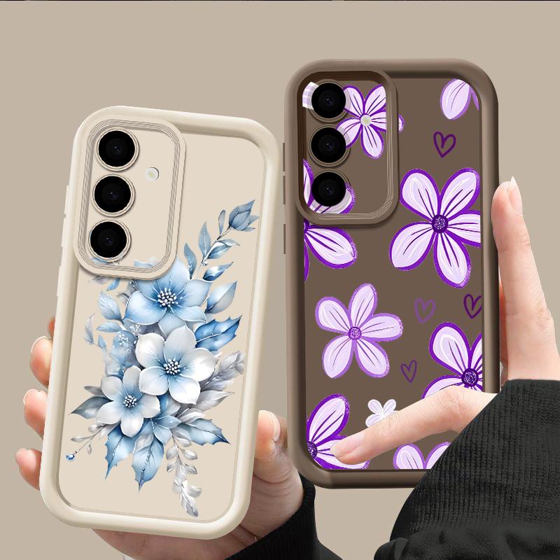 Flowers Leaves Print Case For Samsung A57 A37 A27 A17 S26 Ultra S25 FE A56 A36 A26 A16 A55 A35 A25 A15 A54 5G S21 S22 S23 S24 Plus Shockproof Cover