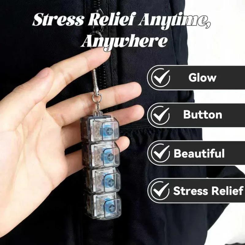 LED Light-Up Keychain Key Rings Clickable Button Fidget Toy for Stress Anxiety Relief Portable Desk Accessory Office Decor Gift