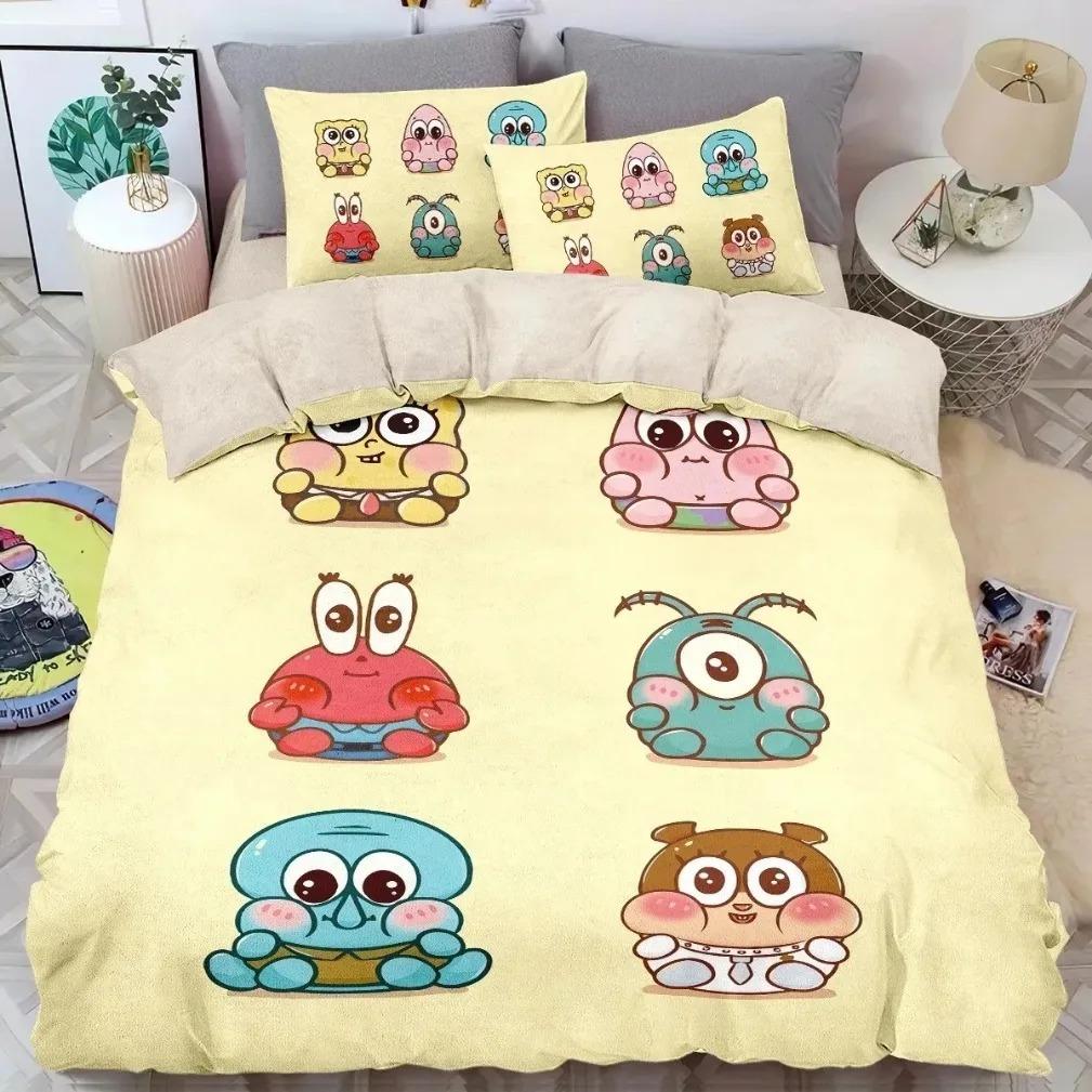 3D SpongeBob SquarePants Polyester Duvet Cover Set for Children, King Size Bedding, Comforter Sets, 100% Polyester