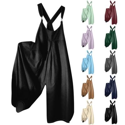 Lässige und modische Trägerhose für Damen im Sommer, einfarbiger, lockerer Retro-Overall mit Taschen