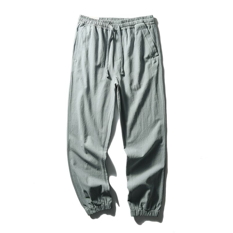 Men s Linen Pants Summer New Thin Cotton-Linen Trousers Export Original Men s Long Pants Casual Pants with Cuffs Men s Pants Bean Green M