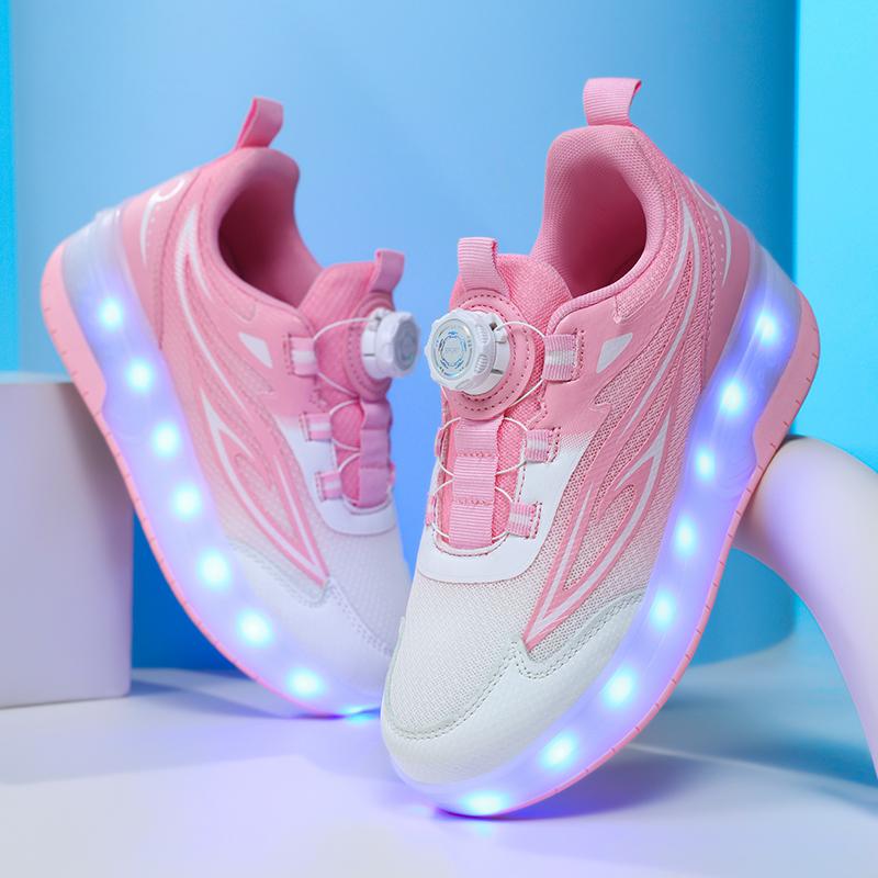Scarpe da Skate per Bambini con Luce LED Sneakers Luminose Scarpe a Due Ruote per Ragazzi Ragazze con Ricarica USB