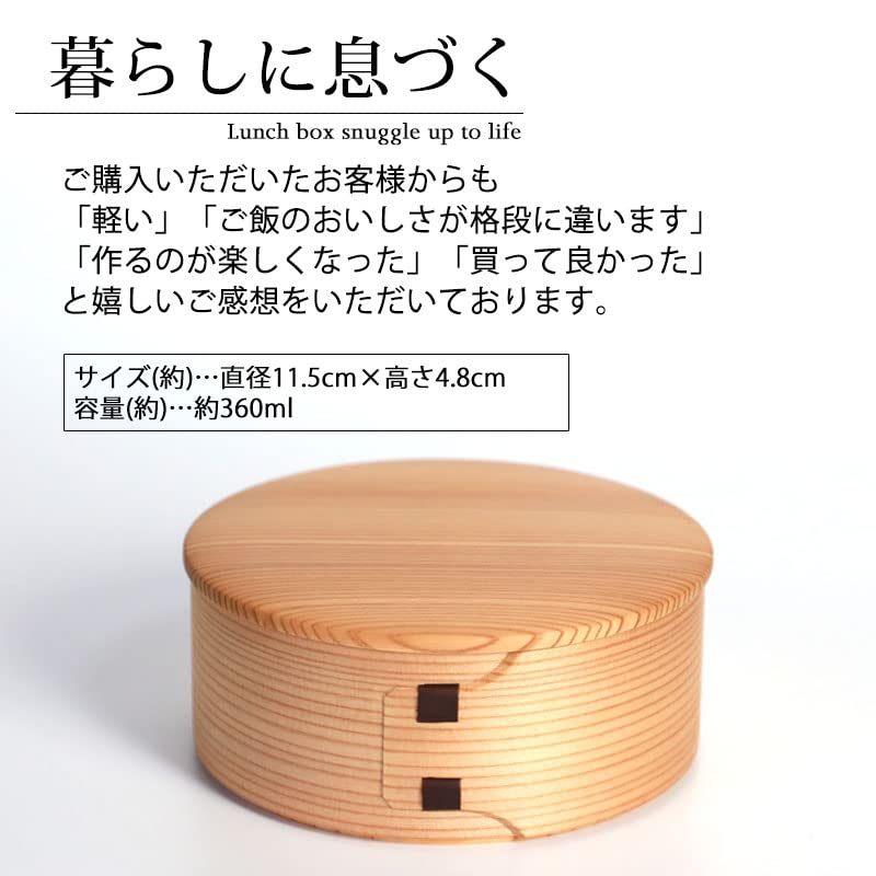 Odate Himeko Bento Box for Single Made In Made from Akita Odate Japanese Suitable for Boys and Odate Kogeisha's One-Tier Children, 360ml, Tier, Japan,