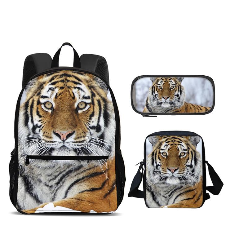 Nuovo Set da 3 Pezzi Zaino Tigre Astuccio Borsa a Spalla Stampa Animale Grande Capacità per Viaggi all'Aperto Ragazzi e Ragazze Regali di Compleanno Scolastici