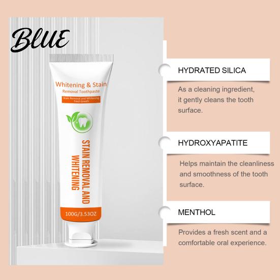Whitening Toothpaste 100G Stain Removal Teeth Toothpaste Gentle Cleansing for Plaque Men Women Fresh Breath Oral Care Mints Flavor